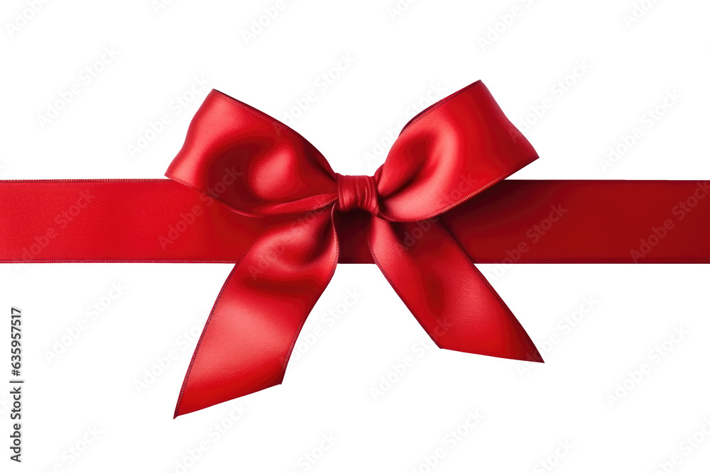 Red ribbon gift mock up isolated on transparent background. Generative Ai Red ribbon gift mock up isolated on transparent background. Generative Ai
