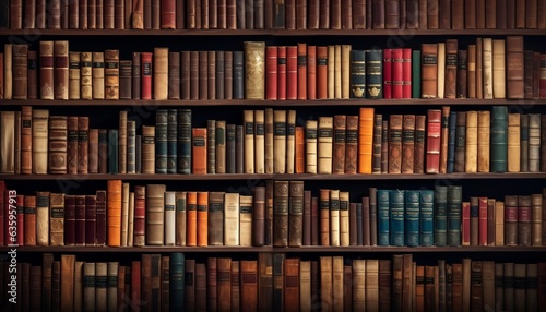 Fotografiet Old books in a library background Generative AI