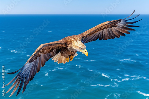 Eagle flying over the ocean with blue sky © Inlovehem