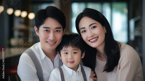 Thai family mother father and son little smile