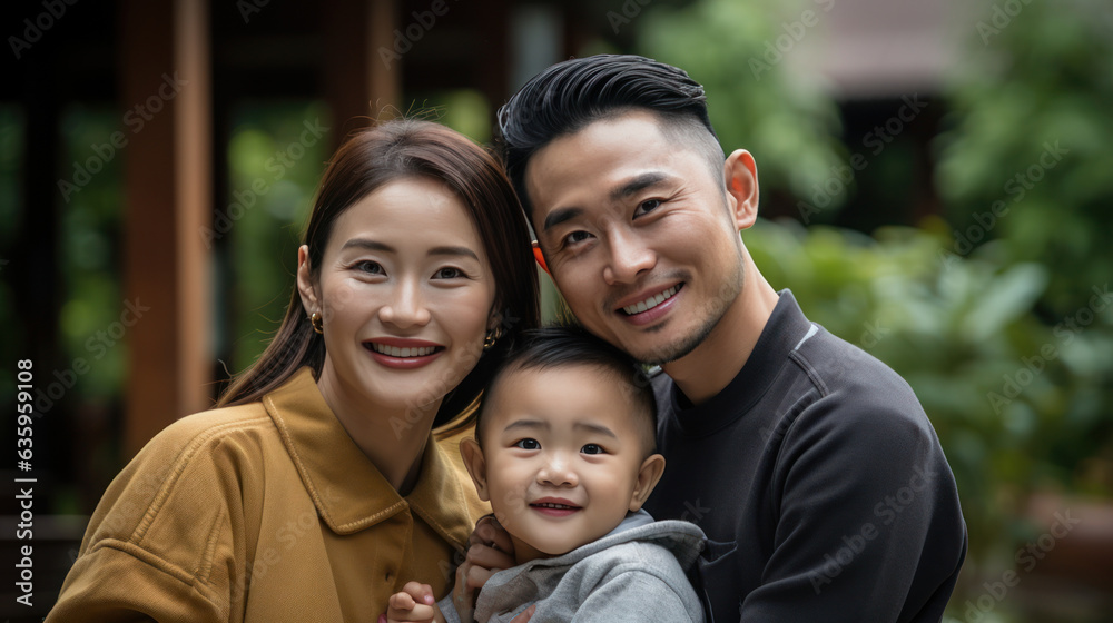 Thai family mother father and son little smile Thai family mother father and son little smile
