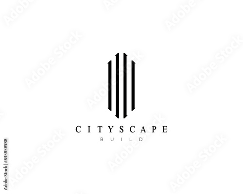 Modern real estate  building  cityscape  skyscraper  architecture  construction  planning and structure  city building and residence logo design concept.