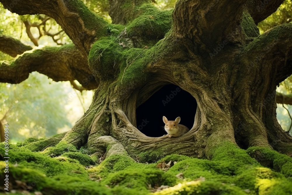 Rabbit nest in the forest.
