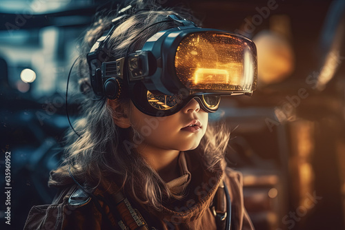 VR goggles technology concept with wearable glasses device. Virtual reality futuristic immersive experience.