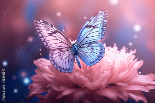 Beautiful butterfly on pink flower background.