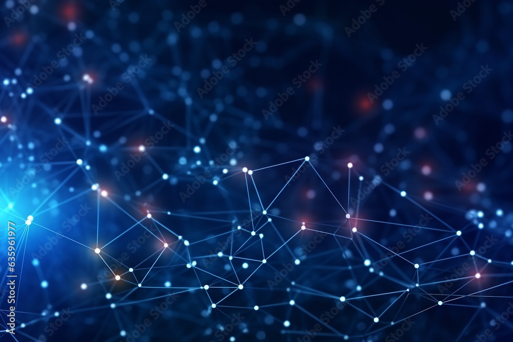 Fototapeta premium Blue abstract background with interlocking spot particles.