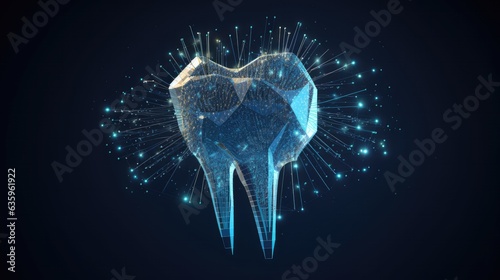 3D TOOTH, THEET LABORATORY STUDY, Clinical, Molar, Polygonal, Computerized hologram. Three-dimensional image of a molar with dark blue background. photo