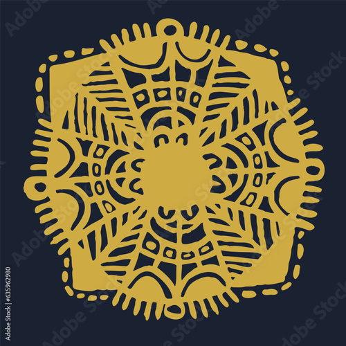 Golden handmade snowflake of paper flat vector object (ID: 635962980)