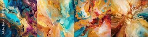 Streams of translucent hues, snaking metallic swirls and frothy splashes of color shape the landscape of these free-flowing textures. Natural luxury of abstract liquid art in alcohol ink technique photo
