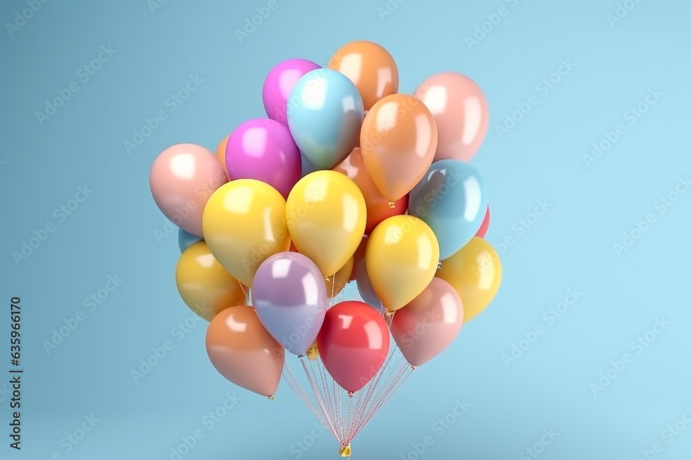 Colorful balloons floating in the air with on color background.