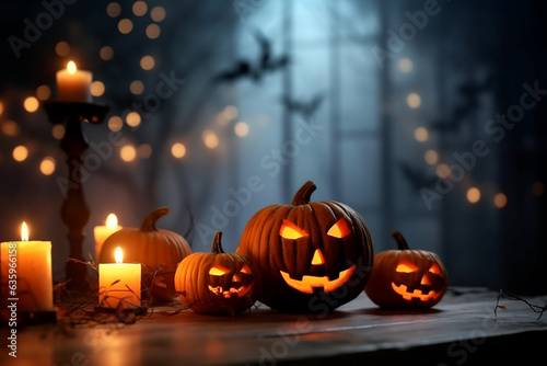 Halloween pumpkins with mysterious background.