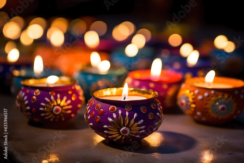 Lit brass diya with cotton wick at temple