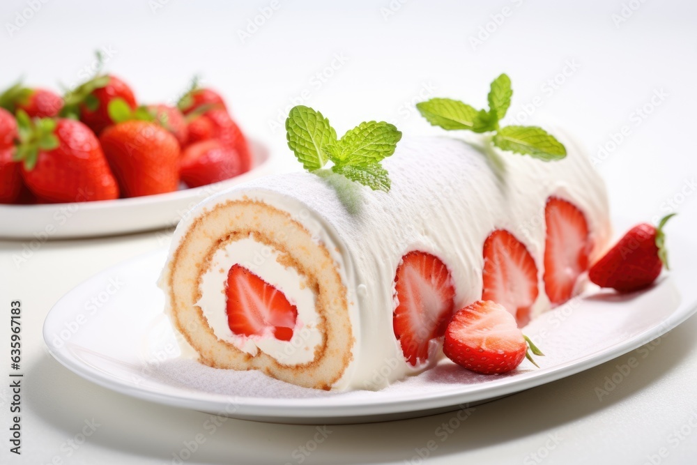 cake roll with strawberries and cream cheese. tinting. AI Generated cake roll with strawberries and cream cheese. tinting. AI Generated