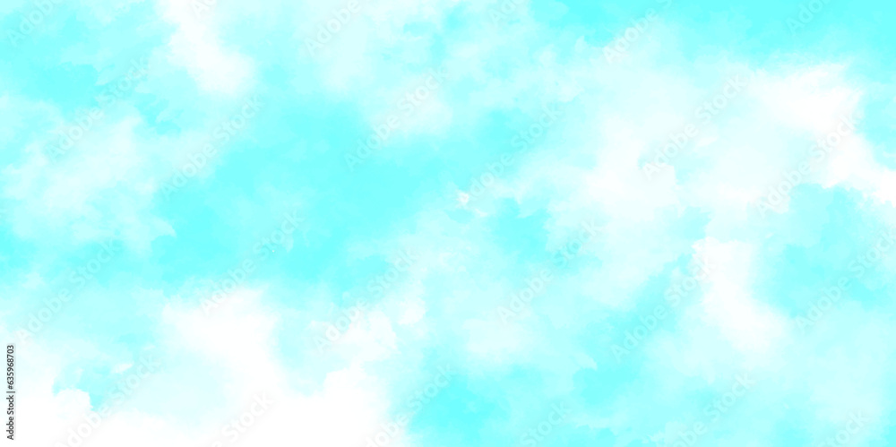 Abstract watercolor background with blue in the sky clouds. Blue sky with clouds and Abstract watercolor digital art painting for texture background. White clouds and blue sunny sky for vector art.