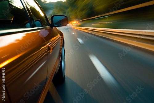 Motion blur of car on road.