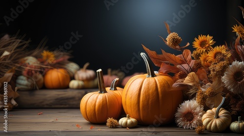 Autumn Pumpkin Background on Wood 