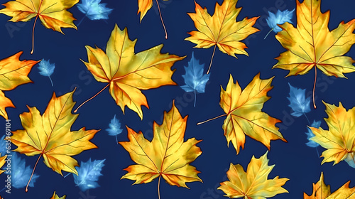 Autumn leaves pattern on blue background.