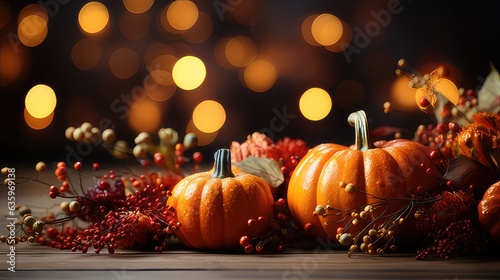 Autumn Pumpkin Background on Wood 