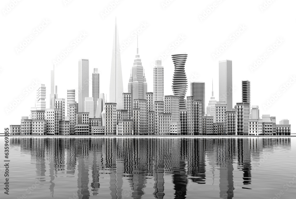 Background with beautiful City business centre with skyscrapers, roads and bridges. 3D rendering illustration