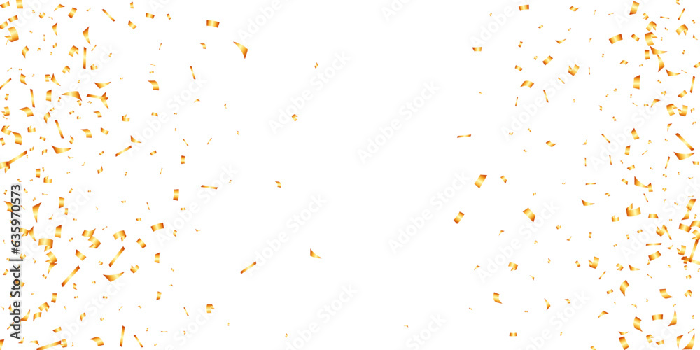 gold confetti decorative banner for openning, holiday, birthday and celebration tinsel on a transparent background