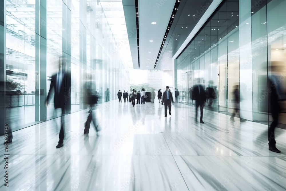 Motion blurred businessman  people in the office background .