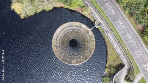 Aerial shot of Ladybower Reservoir in Derbyshire, UK photo