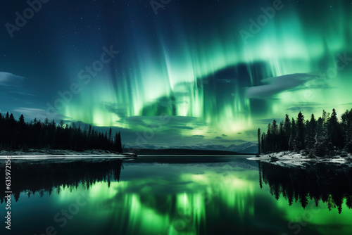 Aurore boréale se reflétant sur un lac © Creatizen