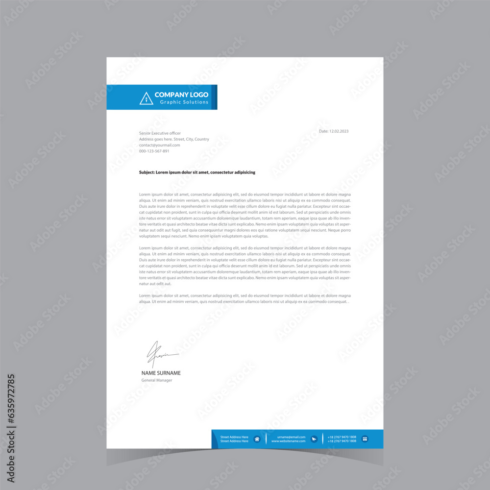 Corporate modern letterhead design template with blue color. creative modern letterhead design template for your project. 