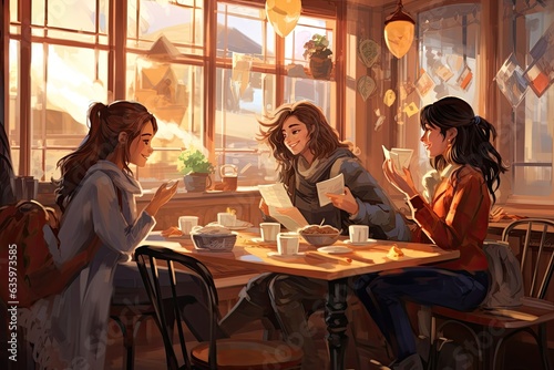 Meeting friends for lunch at a cozy cafe.