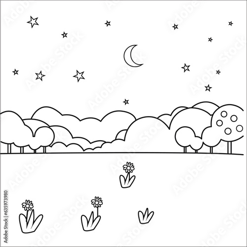 : nature cloroing page and line art,landscape coloring book element,fresh eco coloring page of nature and animal for kids and adult coloring book. =======

