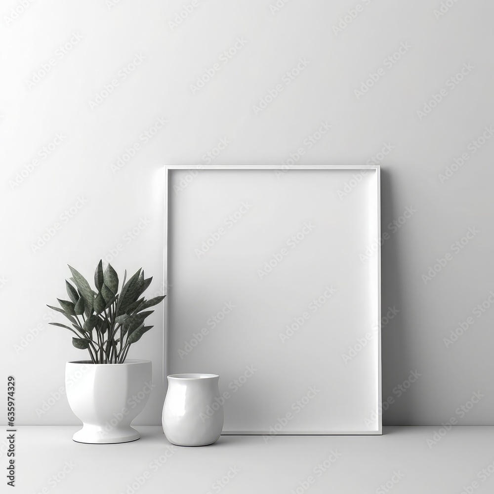 Modern interior of Empty wooden picture frame mockup hanging on wall background Modern interior of Empty wooden picture frame mockup hanging on wall background