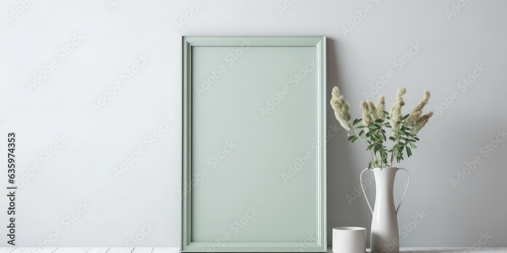 Empty vertical picture frame mockup on wall background. Empty vertical picture frame mockup on wall background.