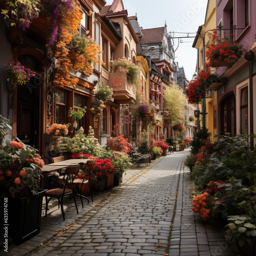 Flower street in old town .  © AI Exclusive 