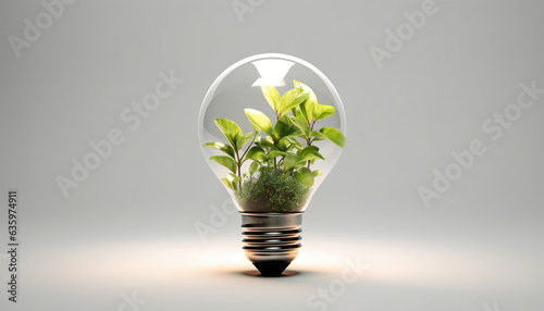 light bulb with plant growing inside that represents green energy environmental friendly renewable energy or clean circular energy concept. sustainable energy sources.