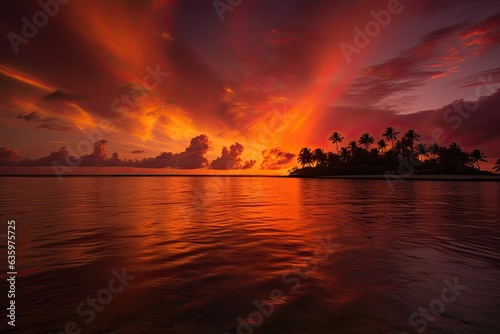 Golden sunset over the calm sea.  generative IA