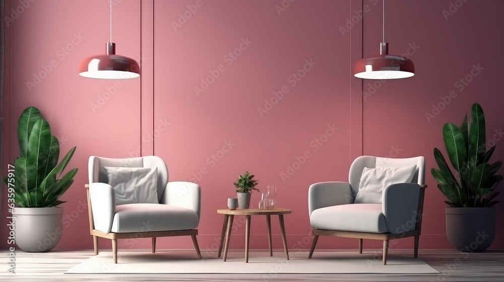 Modern living room interior have sofa with pink wall background. Copy Space. Modern living room interior have sofa with pink wall background. Copy Space.