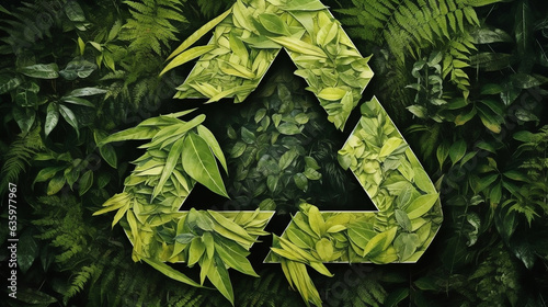 Recycling symbol made with leaves, to save the planet while taking care of the environment.