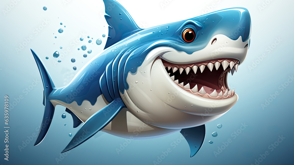 Shark with open mouth and teeth on blue background. 3d illustration Shark with open mouth and teeth on blue background. 3d illustration