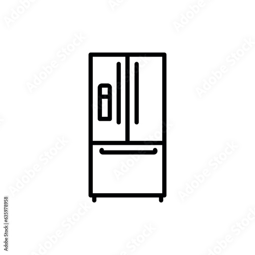 Smart refrigerator black line icon. Kitchen device.