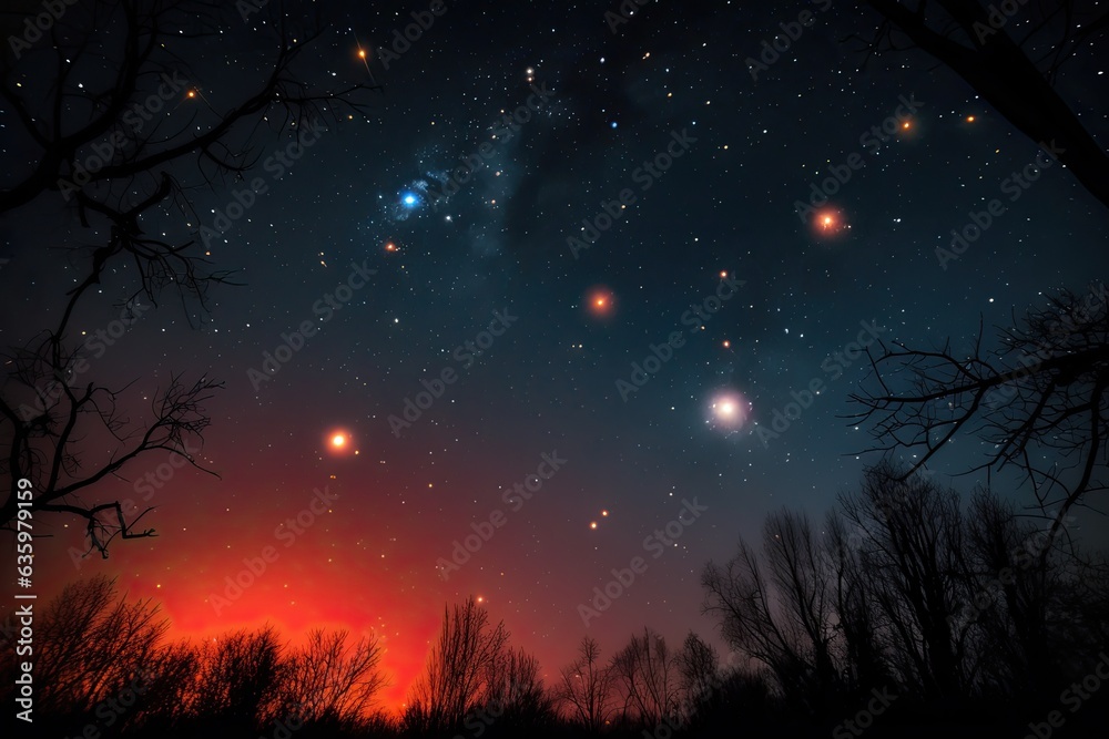 Orion shines, nebulae enchant: the night sky in celestial traces., generative IA