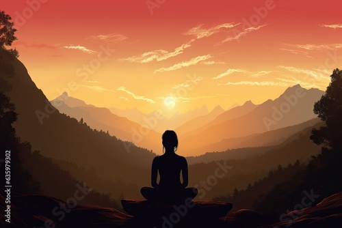 Meditation at Dawn with Mountain Backdrop - Serene Silhouette