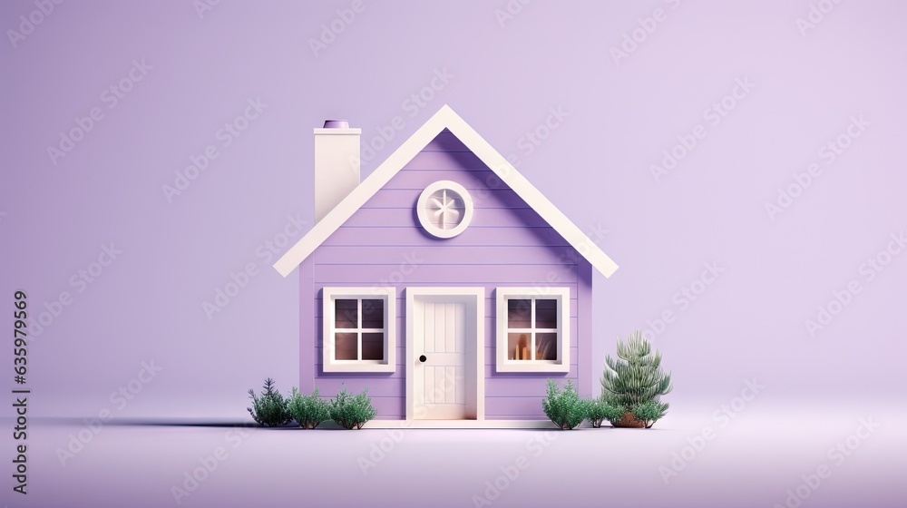  a small purple house with a clock on the top of it.  generative ai
