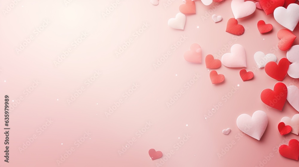  a pink background with many hearts floating in the air on a pink surface.  generative ai