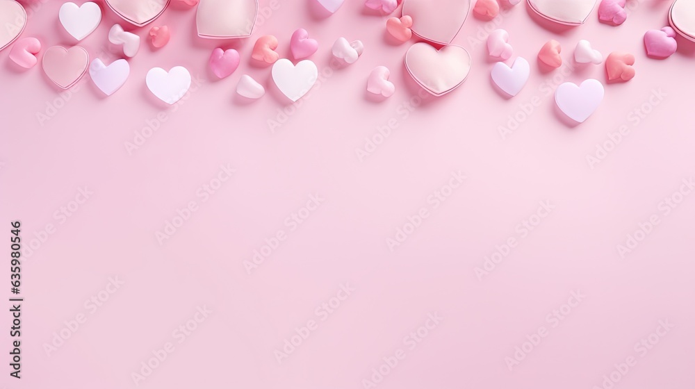  a pink background with many hearts on the side of it.  generative ai