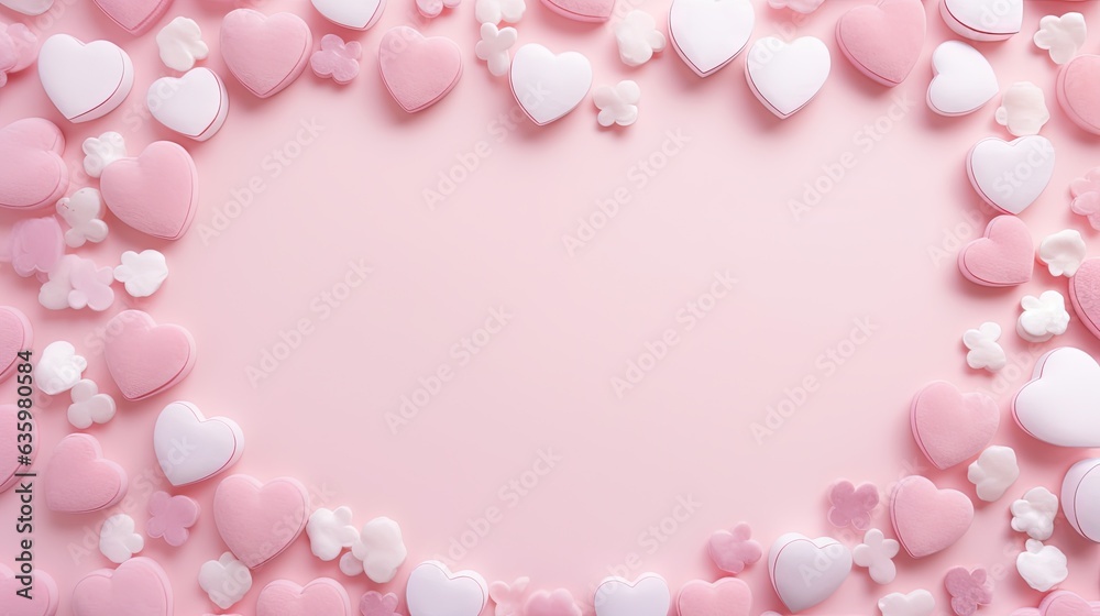  a pink background with many hearts and a white heart in the middle.  generative ai