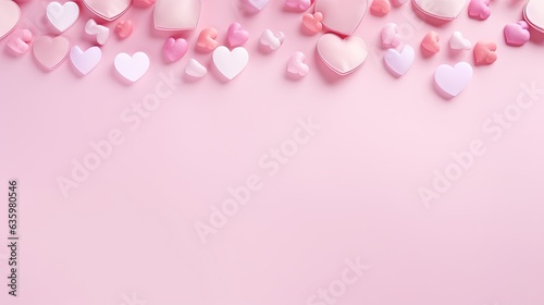 a pink background with many hearts on the side of it.  generative ai © Nadia