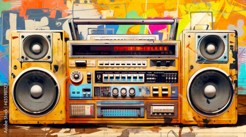 Vintage boombox in the grunge background. illustration. Ai generated