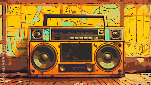 Vintage boombox in the grunge background. illustration. Ai generated