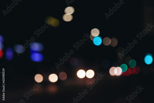 Urban view on Hong Kong city night highway blurred light, wallpaper. Defocused lights of cars and street lamps, style color tone. Abstract stylish backgrounds, design concept. Copy text space, poster © Alex Vog