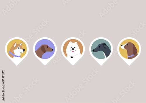 A collection of dog avatars, showcasing a variety of pedigreed puppies